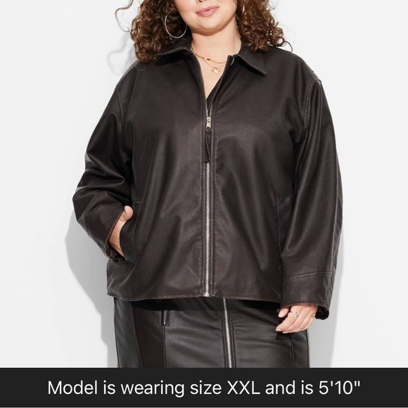 XXL Bomber Jacket Oversized Brown Faux Leather Wild Fable - Picture 2 of 4